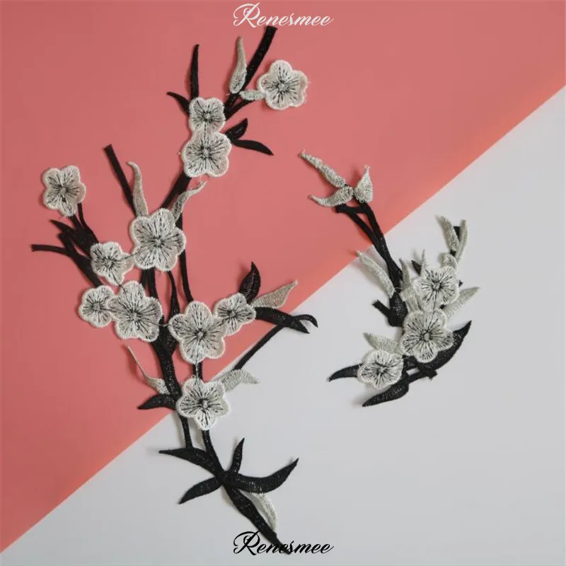 2 пары черно-белых цветов сливы компьютерная вышивка сделай сам аксессуары для