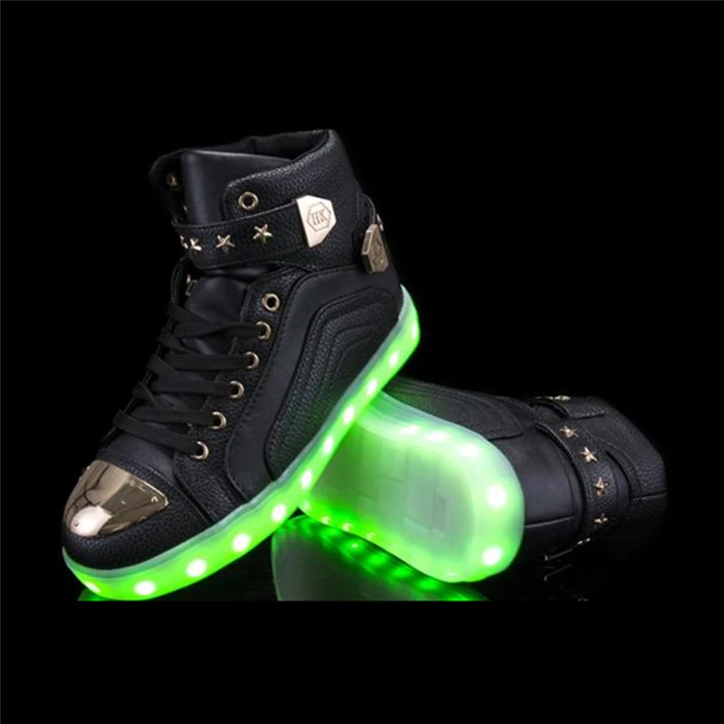 Высокие LED Обувь Мужчин Светящиеся неоновой USB зарядка пара flash Для мужчин обувь