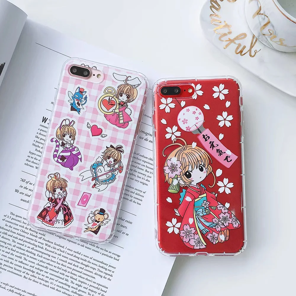 Lovely Cartoon Cardcaptor Sakura Phone Case for iPhone X 6 6splus 7 8plus 10 Fashion girl Transparent Soft TPU Cover Coque |