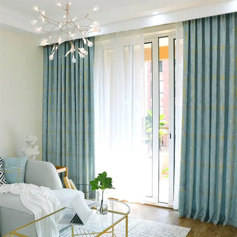 Custom curtains nordic geometric Thickened chenille curtain Jacquard bedroom livingroom blue shading blackout M643 | Дом и сад