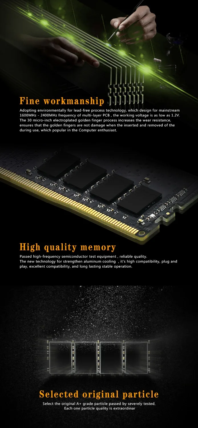 Reeinno оперативной памяти DDR4, объемом памяти 4 ГБ/8 ГБ 2400 МГц 1,2 V 288pin PC4-19200 17-17-17-39 CL = 17 Интерфейс высокоскоростной Одиночный модуль оперативной памяти DIMM fordesktop