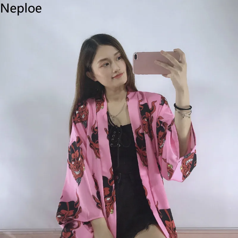 Neploe Japanese Kimono Cardigan Women Shirt Plus Size Female Blouses Harajuku Punk Purple Pink Coat Summer Beach Outwear 38593 |