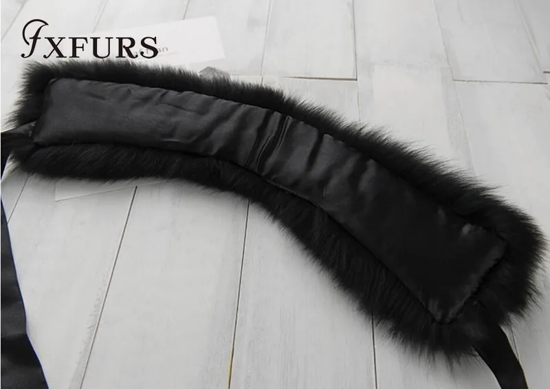 FXFURS Модный меховой шарф настоящий енотовый собачий мех воротники с лентой натуральный мех палантин для шерстяных пальто 48 см