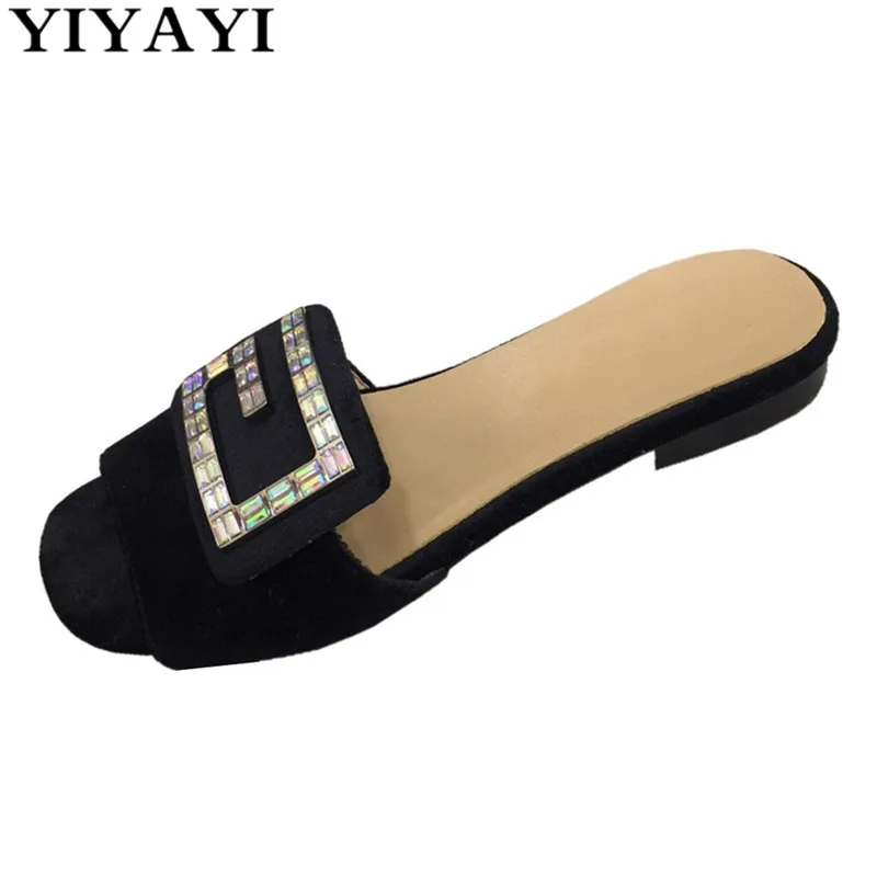 Новинка шлепанцы на плоской подошве с кристаллами женские удобные наружные