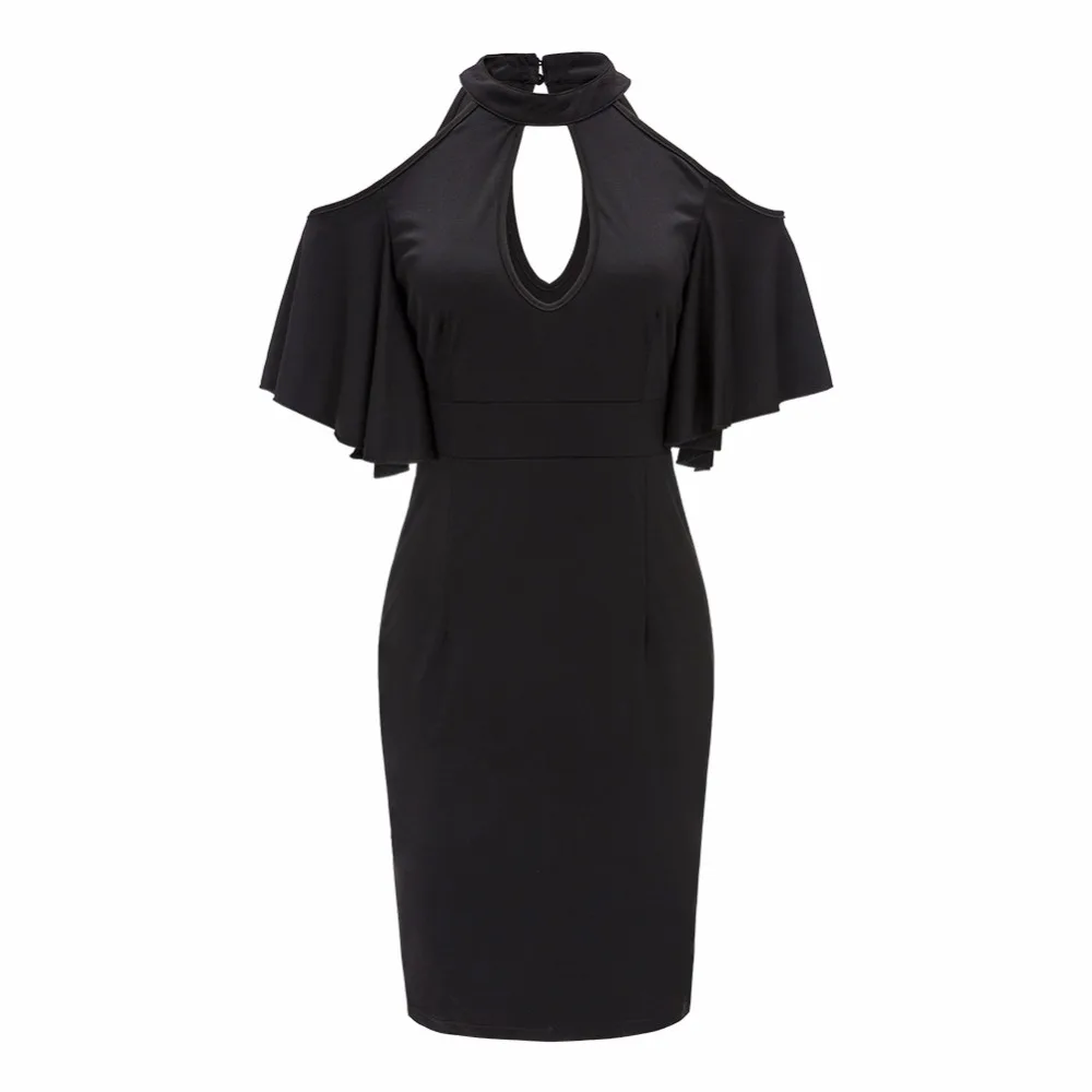 Черный Cold Shoulder Halter Средства ухода за кожей шеи большой Размеры Bodycon платье