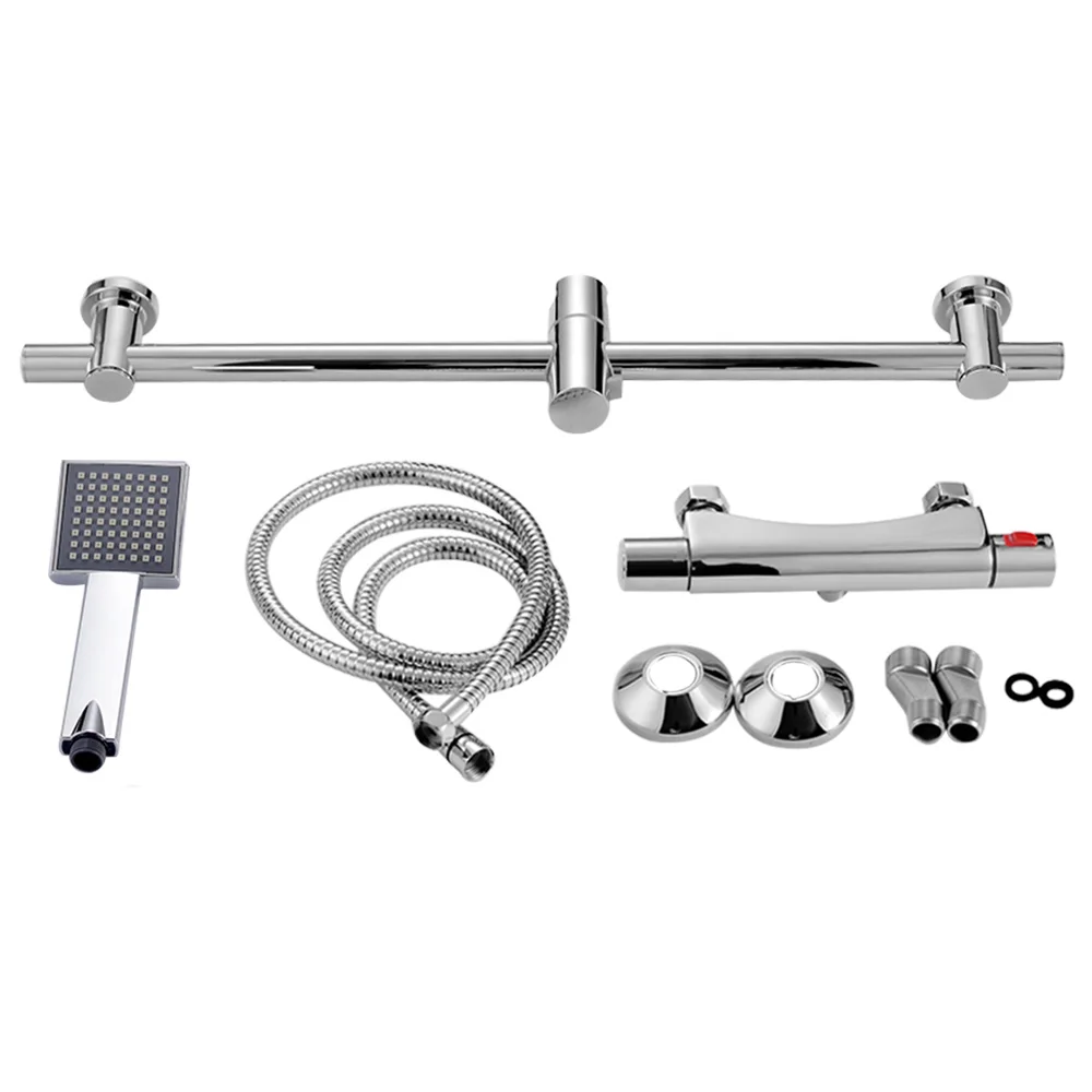 Thermostatic Shower System Chrome Surface Slide Bar Adjustable Rail Thermostat Mixer Hose And Hand Head | Обустройство дома