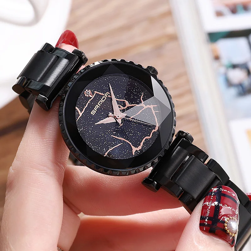 SANDA креативные часы с циферблатом ночного неба женские из нержавеющей стали