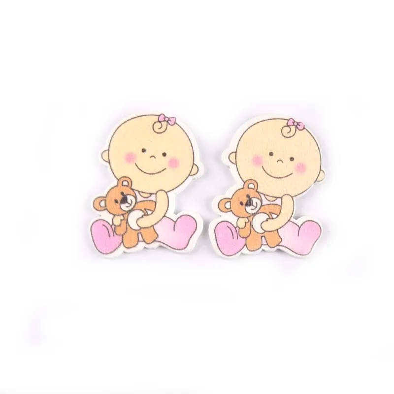 Pink 20 штук деревянные украшения, не требующие отверстия в ухе, синий/розовый Детские роспись Scrapbookings scrapbookings дерева ручной работы DIY аксессуары 29x35 мм M0378 - Цвет: Pink