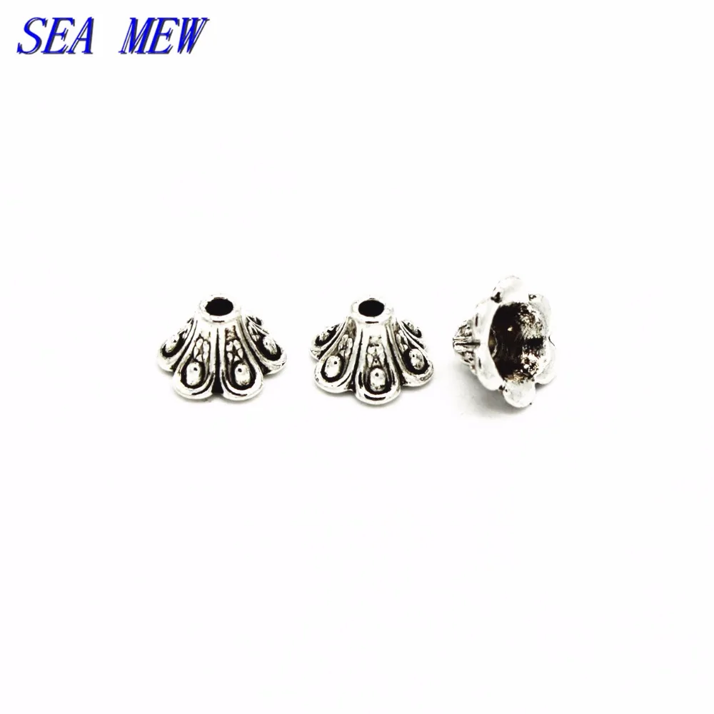 SEA MEW 100 шт 9 мм * 5 античный серебряный цвет цветы концевые бусины винтажная бусина