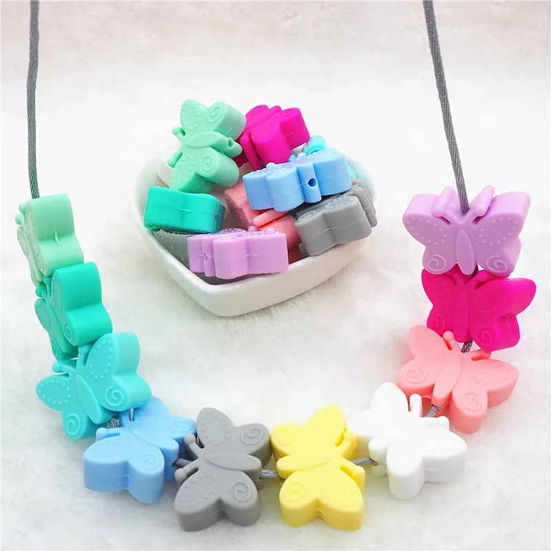 Chenkai 50 шт. без БФА, силиконовый Бабочка игрушка бусины DIY детские животные Прорезыватель для зубов Монтессори сенсорные украшения для изготовления ювелирных изделий игрушечный бисер