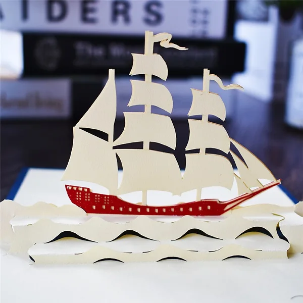Sailboat 3D всплывающие карты на день рождения делениями отцы карты день подарочные карты Сувениры Реалистичные Модели подарки для мальчика папа дети отец - Цвет: Sailboat