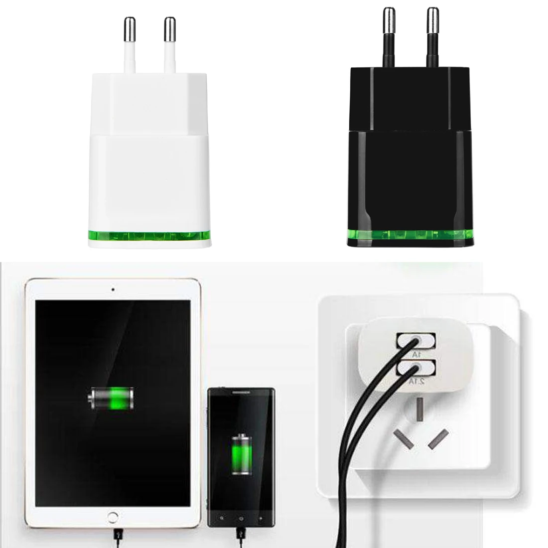 Быстрое зарядное устройство с двумя разъемами USB и европейской вилкой 2.1A, высокая мощность, Прямая зарядка, зарядная головка, европейский стандарт, зарядка
