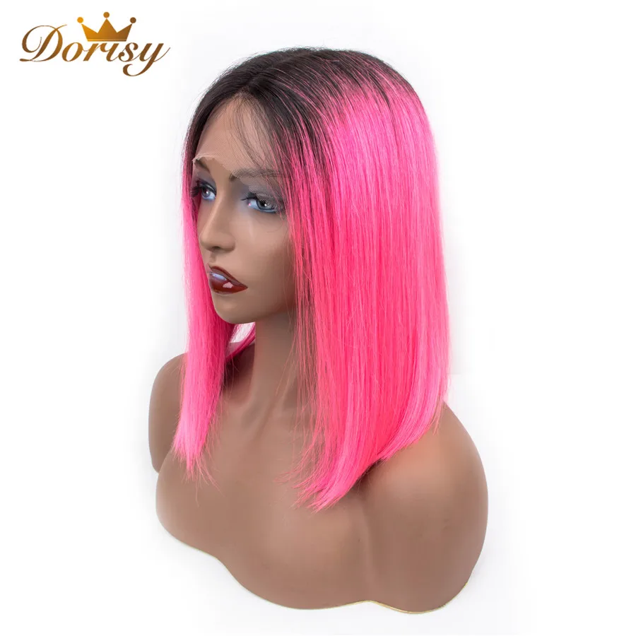 Короткие парики из человеческих волос цветной Ombre 1B/розовый кружевной парик для