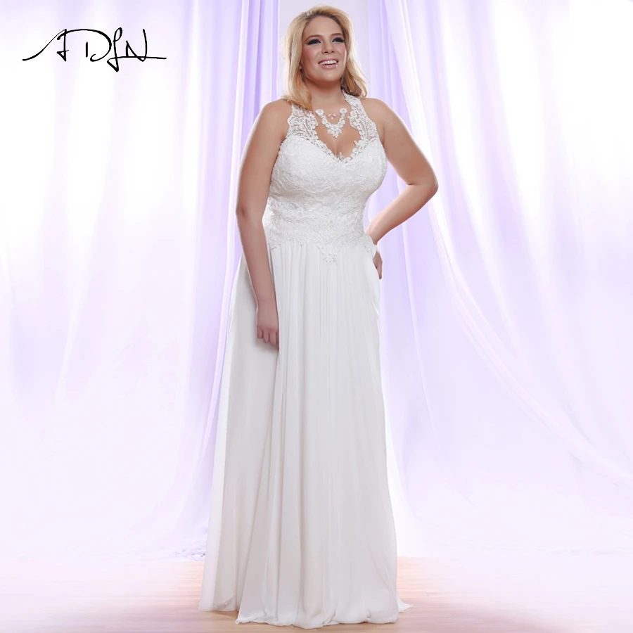 ADLN Шифон Пляж Boho свадебный наряд Холтер Аппликация без рукавов Vestido De Novia