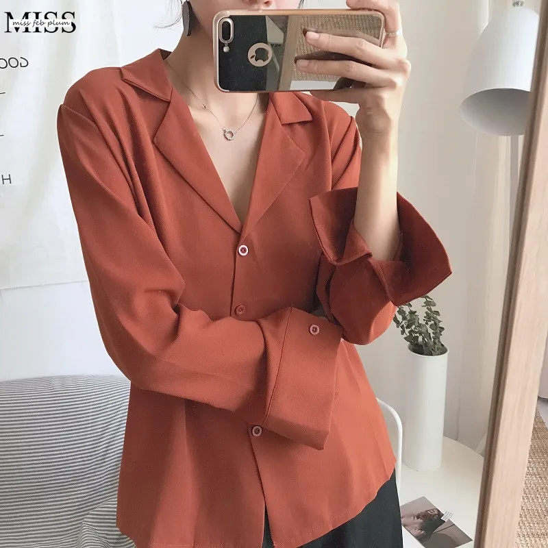 Рубашка женская офисная с длинным рукавом винтажная Корейская 2020|chiffon tops|women