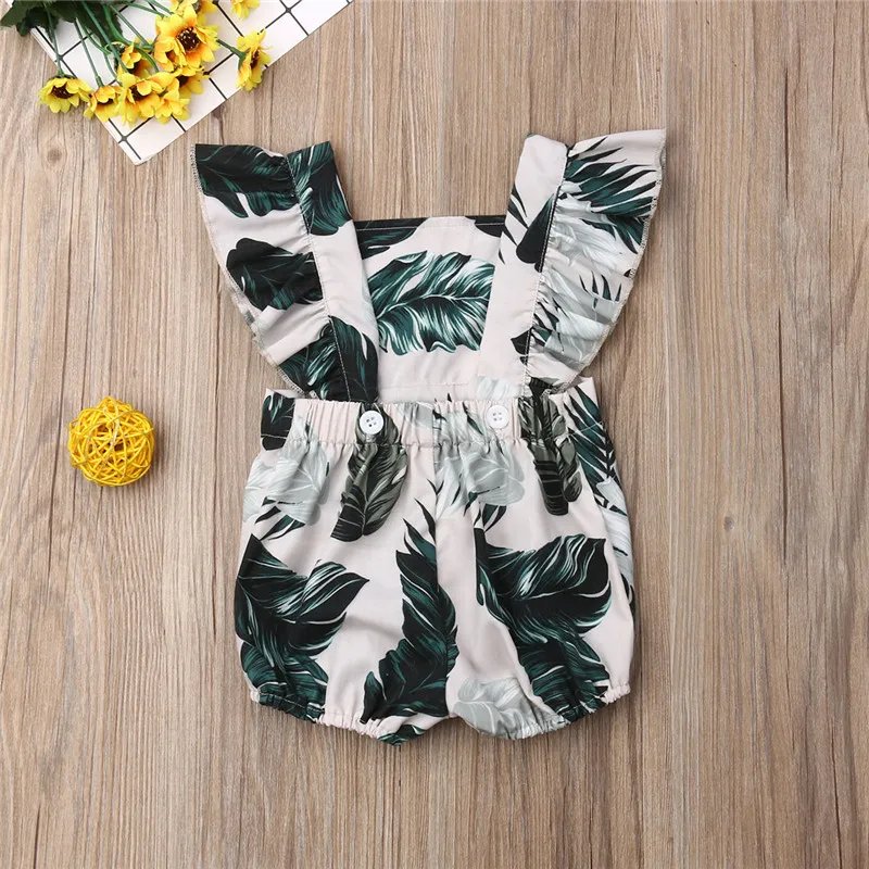 Летние хлопковые комбинезоны комплекты одежды без рукавов с принтом листьев для