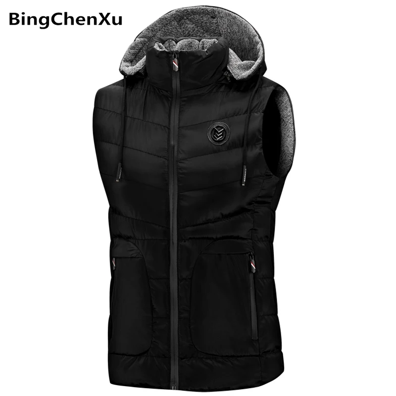 with free gift Cotton-Padded Men's Vest Autumn Winter Hooded Vest Men Casual Warm men Sleeveless Jacket Coat Mens Man Vest 4979
