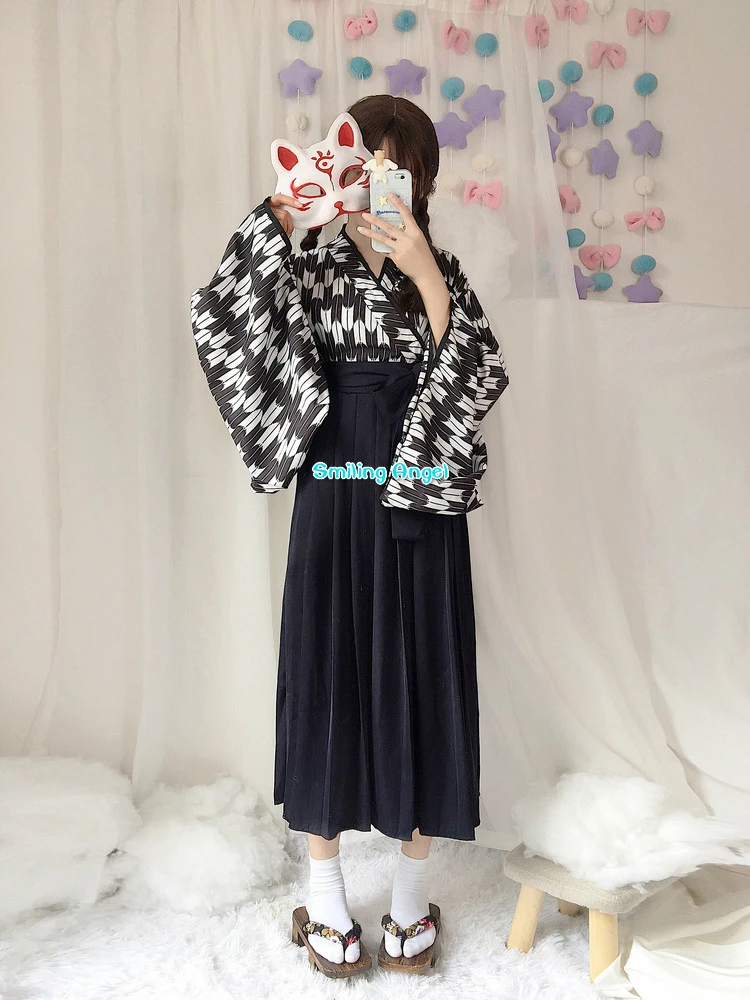 Черное японское кимоно юбка для девочек аниме косплей джиу джитсу игра костюм