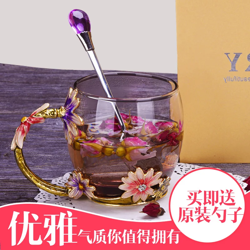Эмалированные цвета Loch цветочные стеклянные чашки сок термостойкие кристаллы