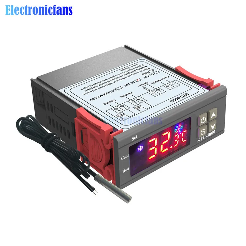 STC-3000 AC 110 V-220 V AC/DC 12V 24V светодиодный цифровой Температура Управление; термостат Управление w/нагревательные охладительные Сенсор измеритель влажности