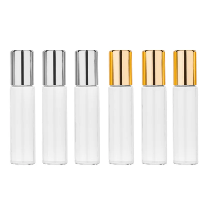

6pcs 5ml 10ml Glass Roll-on Essential Oil Bottle Metal Roller Ball Refillable Perfume Bottle Empty Cosmetic Container Rollerball