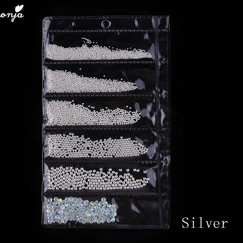 Silver Monja золотые наклейки для ногтей Серебряный Черный Розовый Золотой металлический икра бусины использовать для Стразы Жемчуг Шарм украшения аксессуары - Цвет: Silver