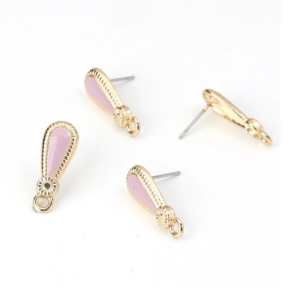 DoreenBeads, серьги-гвоздики из цинкового сплава, серьги-гвоздики, золотисто-Розовая эмаль, Ш 21x8 мм, размер стойки/проволоки:(21 калибр), 10 шт