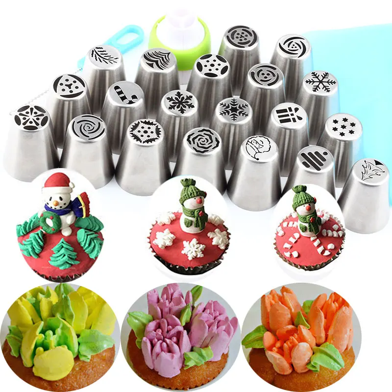 

23Pcs Christmas New Year Icing Piping Nozzles Russian Flower Party Tips Stainless Steel Cupcake Pastry Decorating Kitchen Gadget