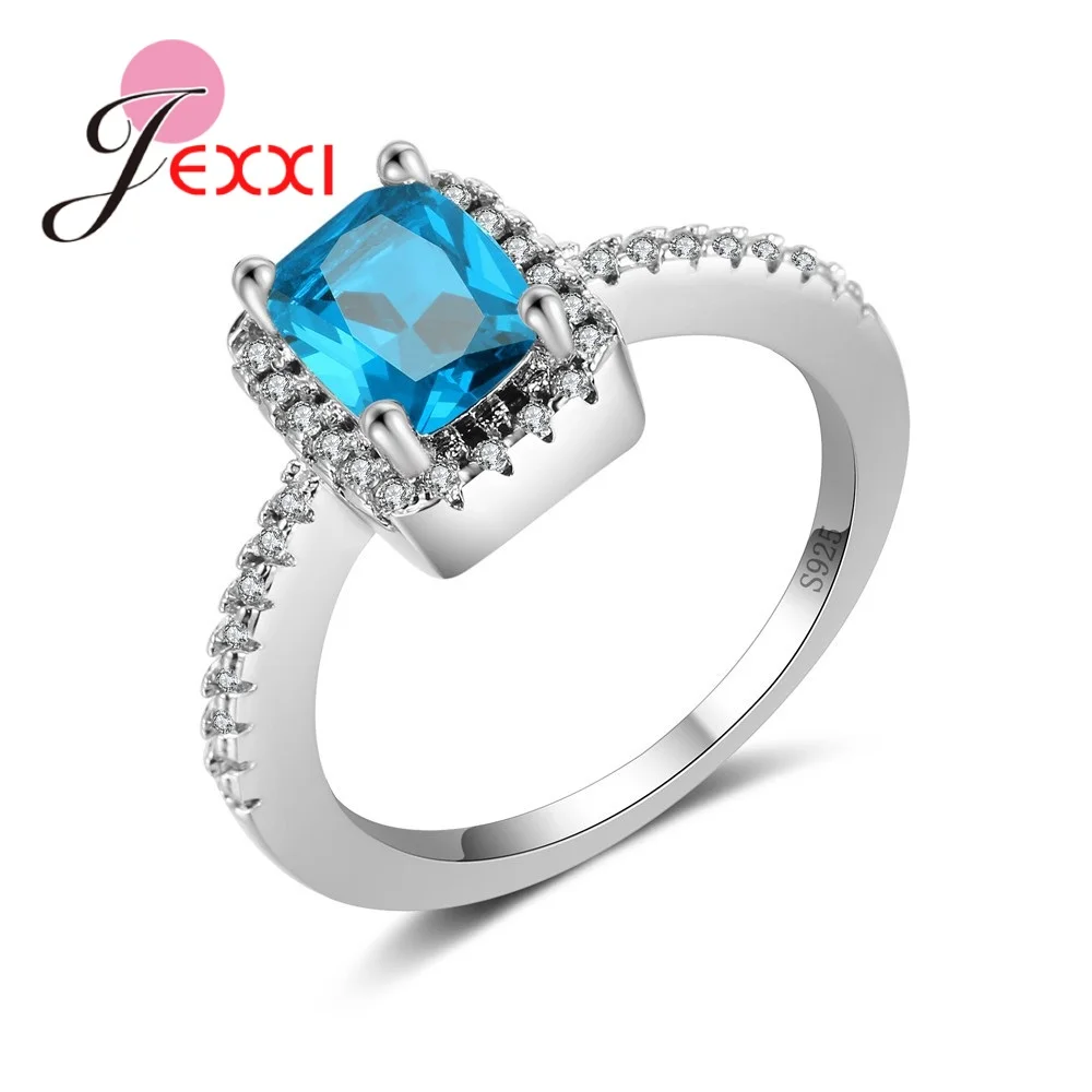 

Blue CZ Zirconia Birthday Stone Jewelry Dropship Simple Sqaure 925 Sterling Silver Engagement Rings For Bridal Size 6 7 8