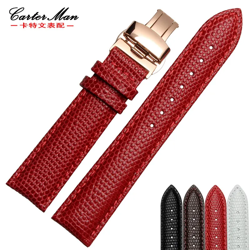 

12mm 14mm 16mm 18mm 20mm Genuine leather watchband High quality Lizard grain with deployment clasp Bracelet