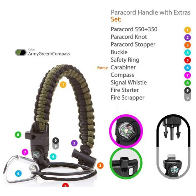 Paracord ручка гидро колба Paracord выживания ремень ж/кольцо безопасности карабин Компас для широкого рта бутылки воды 12 унций до 64 унций