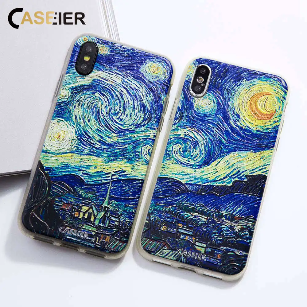 CASEIER Emboos Van Gogh чехол для телефона iPhone 7 8 Plus 6 6s 5 5S SE силиконовый X XR XS MAX Couque Funda чехлы |