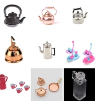 112 dollhouse miniature accessories mini metal kettle simulation furniture tea pot kitchen model toys for doll house decoration