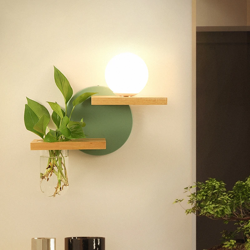 Настенная лампа в скандинавском стиле из цельного дерева светодиодная