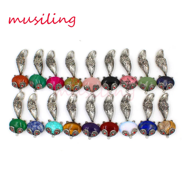 

musiling Jewelry Pendant Fox Pendant Rhodonite Crystal Quartz etc Natural Gem Stone Pendant Accessories Mens Jewelry 10Pcs