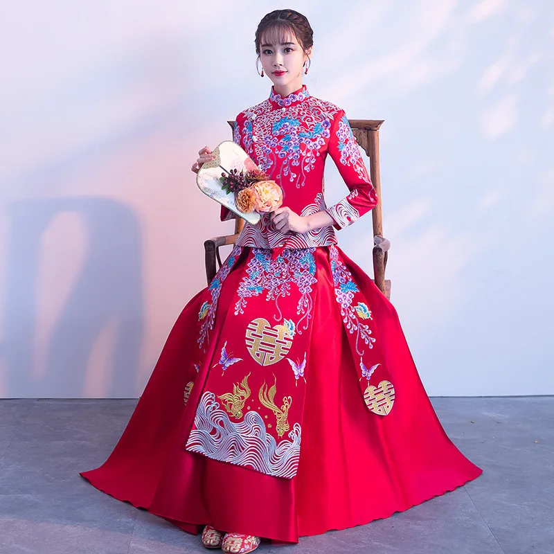 Современное китайское традиционное свадебное платье Ципао Vestido Восточное дракон