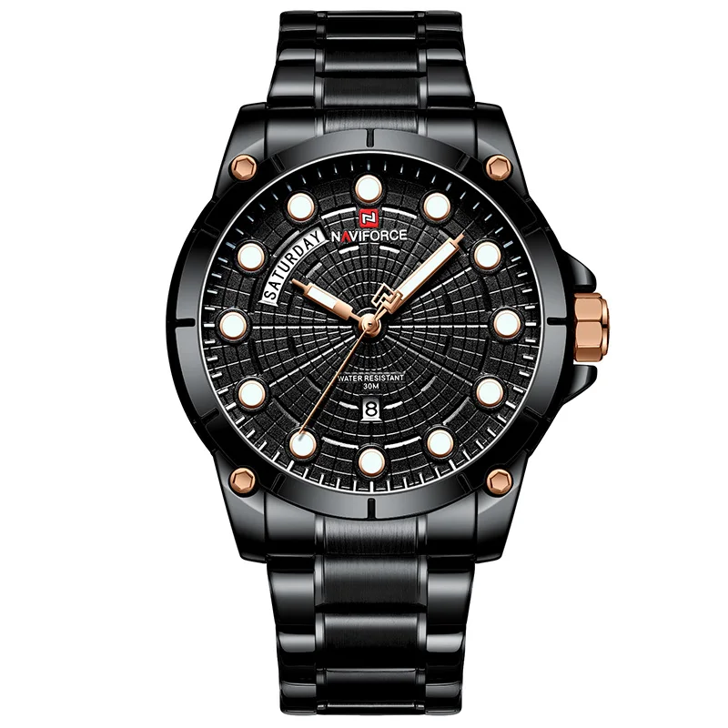 Black Топ люксовый бренд NAVIFORCE новые мужские спортивные часы водонепроницаемые полностью Стальные кварцевые мужские военные наручные часы Relogio Masculino - Цвет: Black