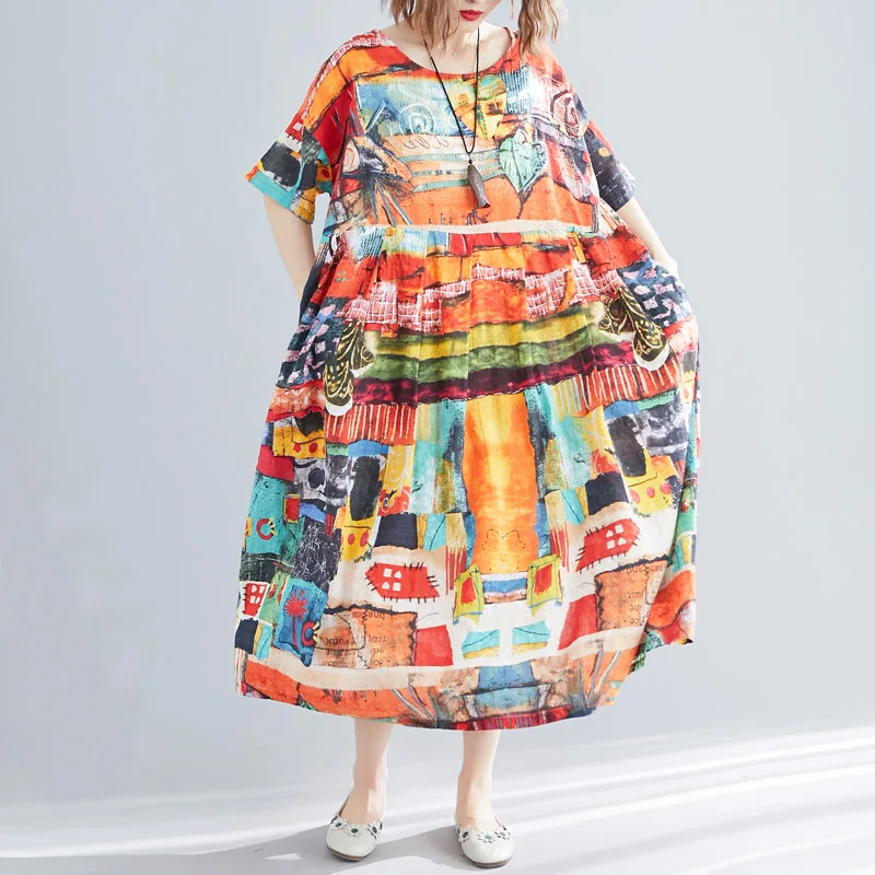 Женское винтажное элегантное хлопковое льняное платье с цветочным принтом 2019