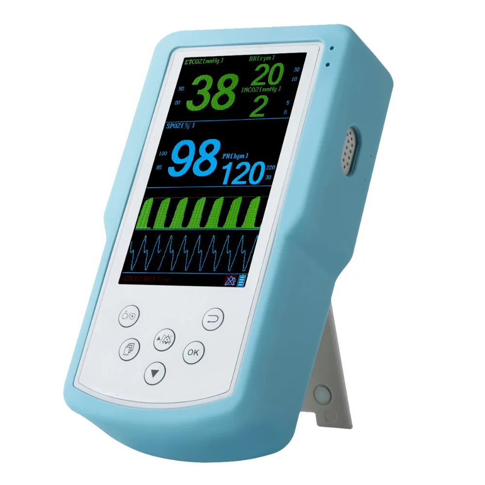 

Handheld EtCo2 Monitor Co2 Monitor Co2 Sensor Healthecare Spo2 and Etco2 Capnograph Monitor with Sidestream for ICU Hosipital