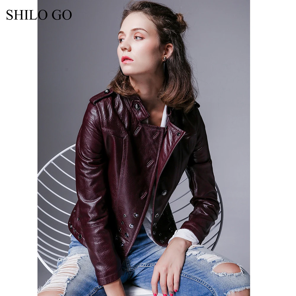 Кожаная куртка SHILO GO осенняя из натуральной овчины на кнопках с металлическими