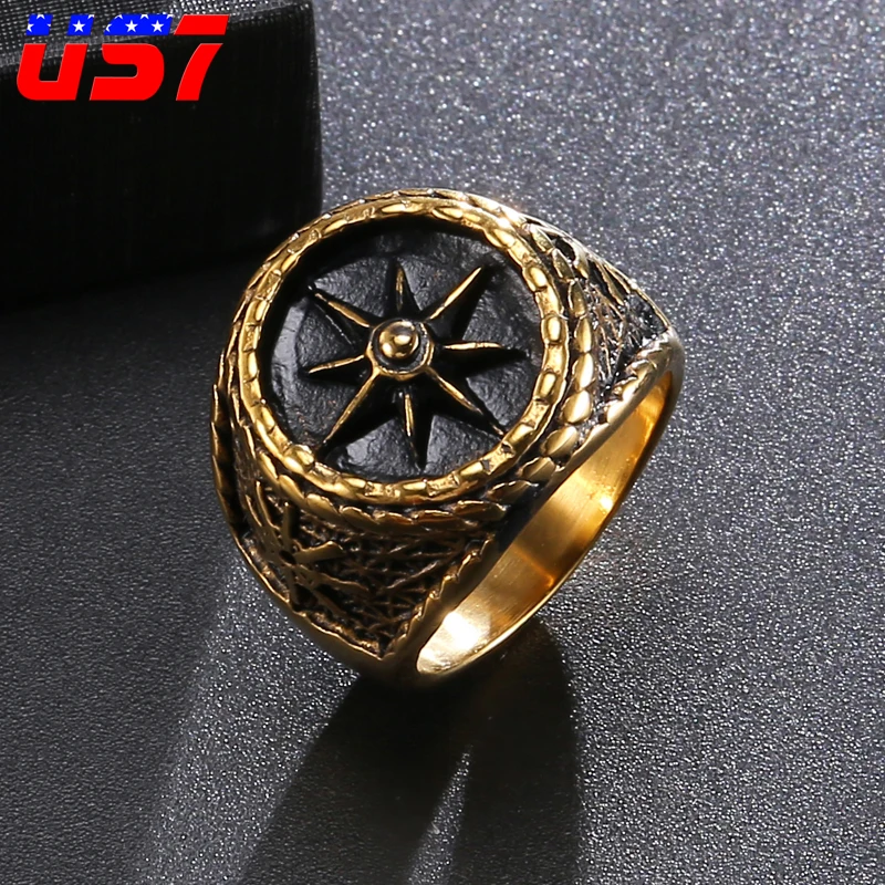 Мужское кольцо из нержавеющей стали с изображением знака на солнечной