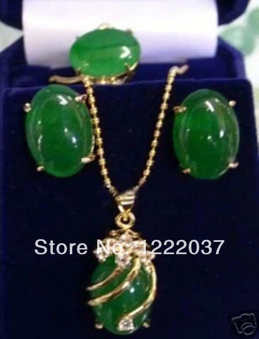 

NEW Exquisite green jade pendant Necklace ring earring/set
