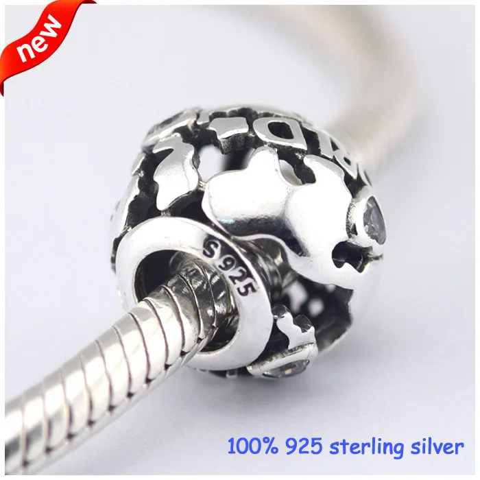 Шармы из серебра 100% пробы с фианитом для браслетов Пандоры