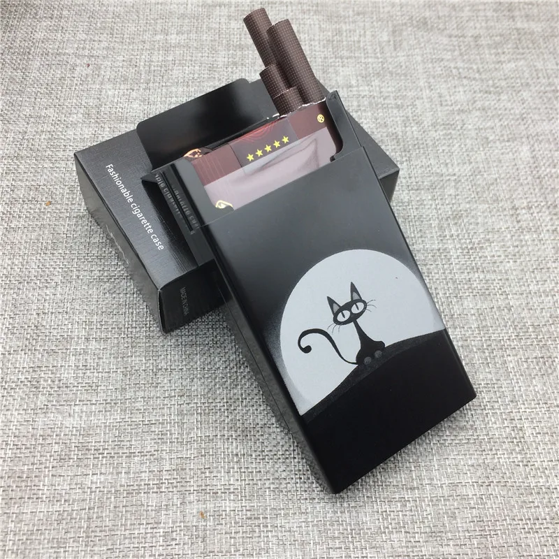 LF024 персонализированный JiJi Cat Черный алюминиевый сплав сигареты чехол лазерный