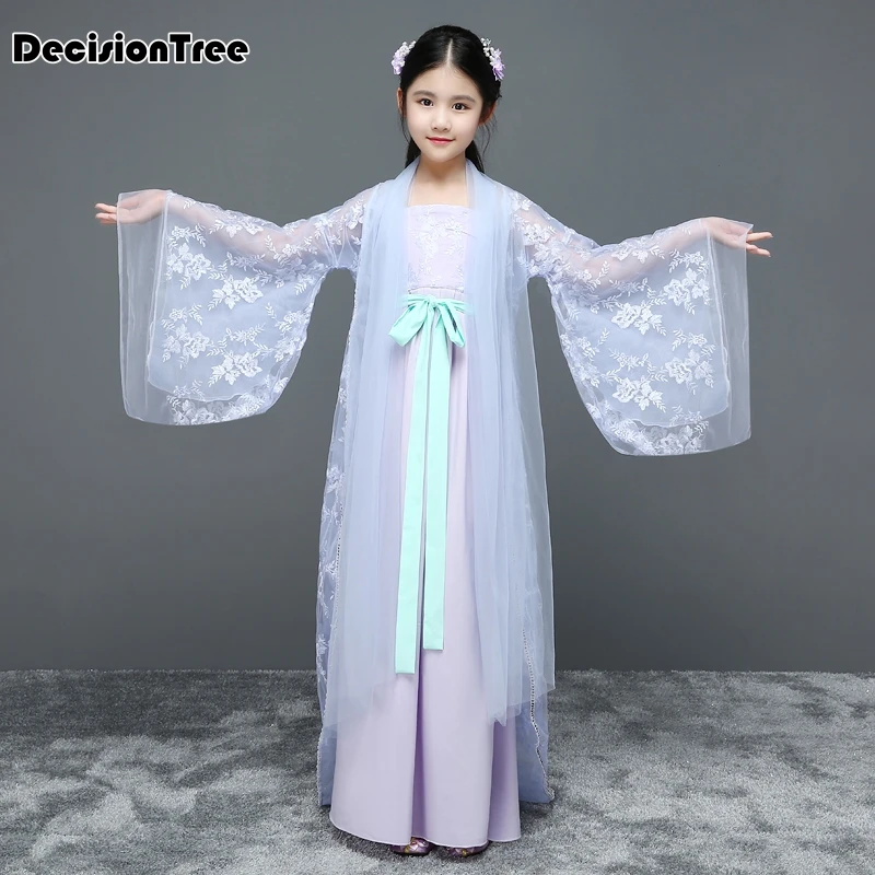 Детский традиционный Древний китайский костюм шелковая одежда hanfu китайские танцевальные костюмы для девочек детское платье феи Тан