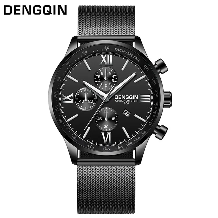 mesh black DENGQIN модные кварцевые часы для мужчин из нержавеющей стали S часы лучший бренд класса люкс мужские часы бизнес мужские наручные часы Relogio Masculino - Цвет: mesh black