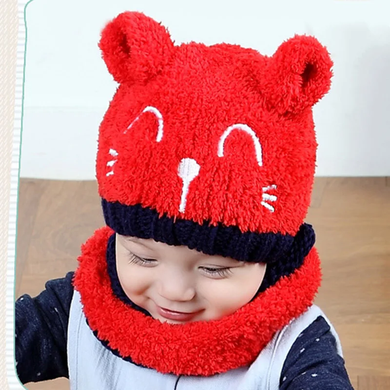 Комплект из 2 предметов детская шапка шарф шейный платок Теплый кот модная Милая