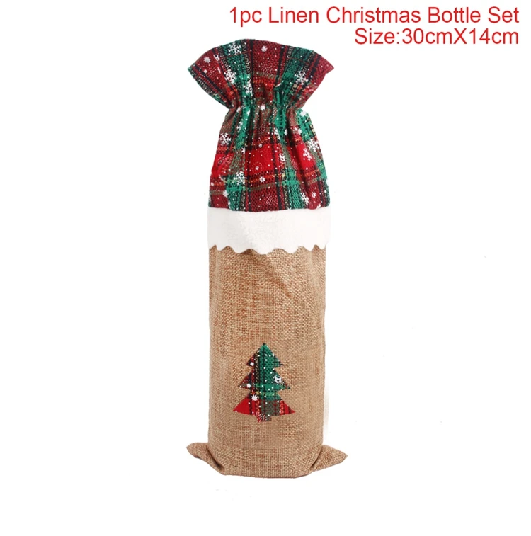 Linen Christmas Tree FENGRISE Санта Клаус винная бутылка крышка рождественские бутылки для питья сумки Рождественские Подвески Висячие украшения Рождественский Декор год Navid - Цвет: Linen Christmas Tree