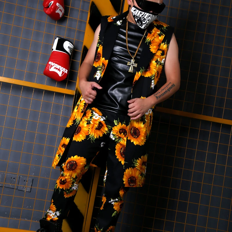 2018M 6XL /// Super sultry art and literature fan sunflower long suit жилет с галстуком DJMC платье для