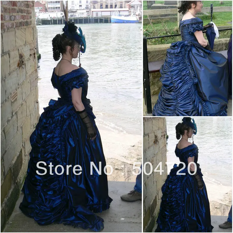 Женское вечернее платье 19 го века синее в стиле Гражданская война викторианское